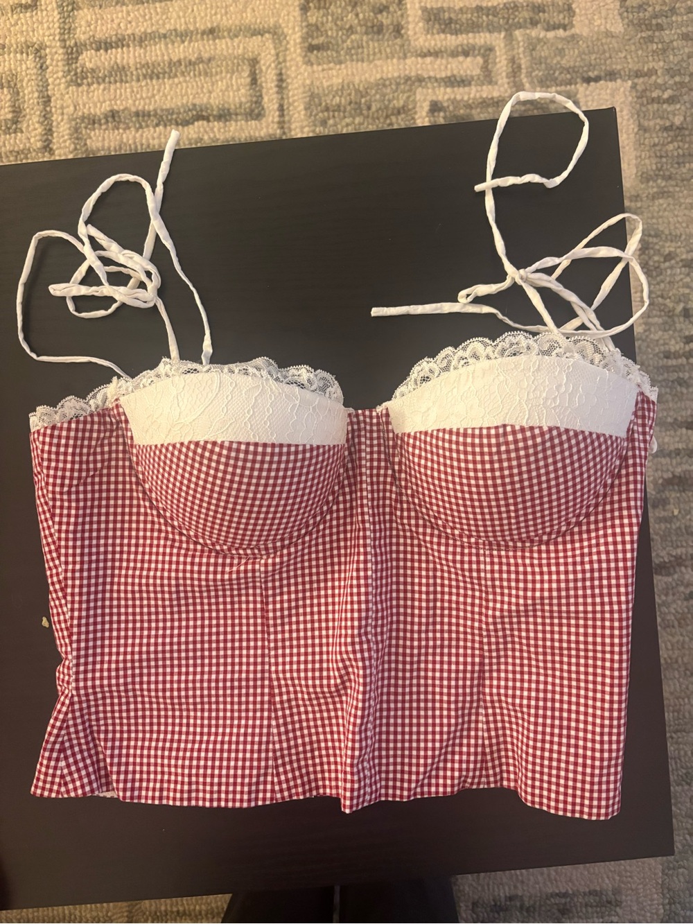 Red Gingham Lace-Trim Bustier Tank Top - Women's